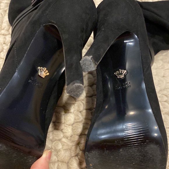 Nina Shoes Black Suede Over The Knee High Heel Boots with Faux Leather strap - Picture 5 of 10